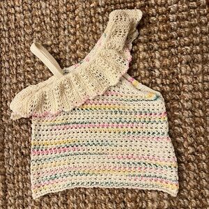 Zara Cream Knit Top with Ruffle Detail Size 11-12 NWOT